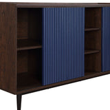 Manhattan Comfort Duane Mid-Century Modern Sideboard Dark Brown and Navy Blue SB-9GLF-NB