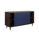 Manhattan Comfort Duane Mid-Century Modern Sideboard Dark Brown and Navy Blue SB-9GLF-NB