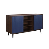 Manhattan Comfort Duane Mid-Century Modern Sideboard Dark Brown and Navy Blue SB-9GLF-NB