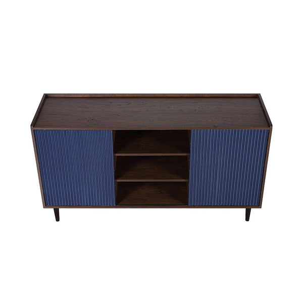 Manhattan Comfort Duane Mid-Century Modern Sideboard Dark Brown and Navy Blue SB-9GLF-NB