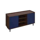 Manhattan Comfort Duane Mid-Century Modern Sideboard Dark Brown and Navy Blue SB-9GLF-NB