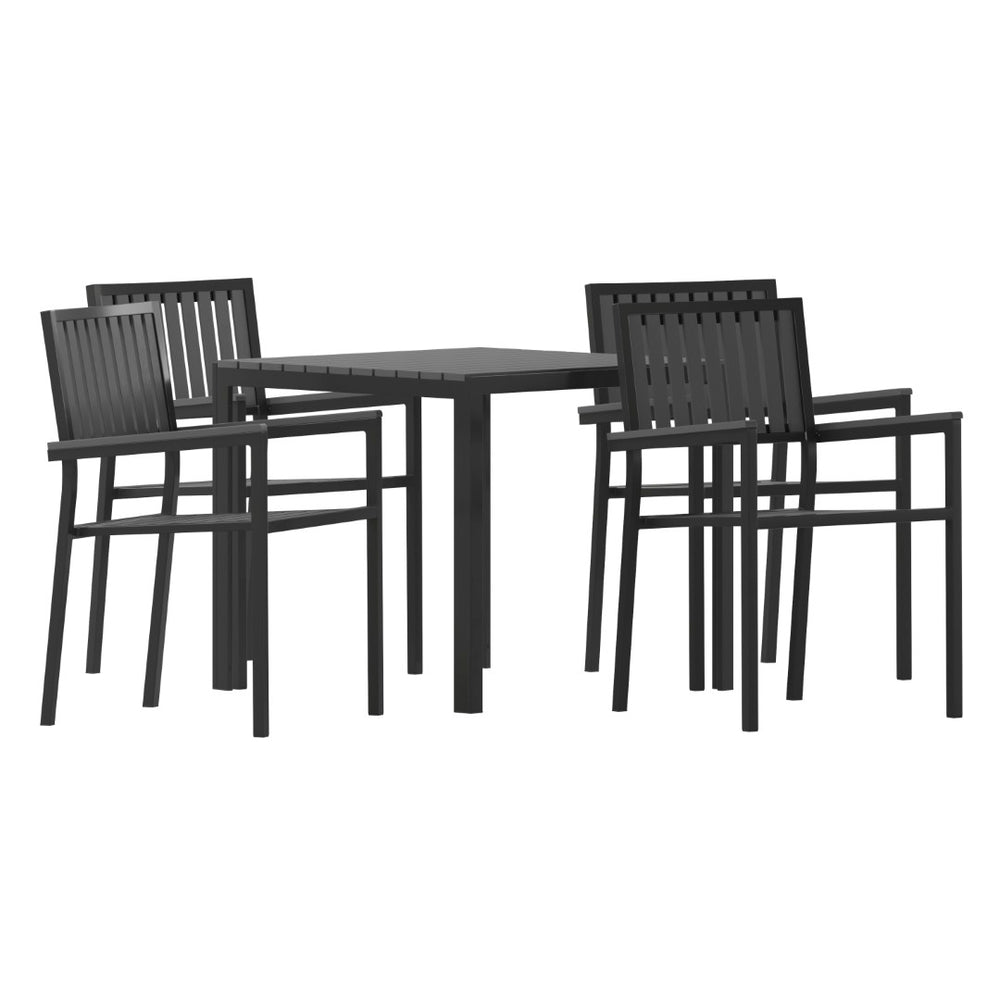 English Elm Harris 5-Piece Commercial-Grade Indoor/Outdoor Dining Set with Stackable Chairs & Rust-Resistant Table SB-A268C4-T-BK-GG