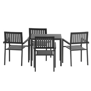 English Elm Harris 5-Piece Commercial-Grade Indoor/Outdoor Dining Set with Stackable Chairs & Rust-Resistant Table SB-A268C4-T-BK-GG