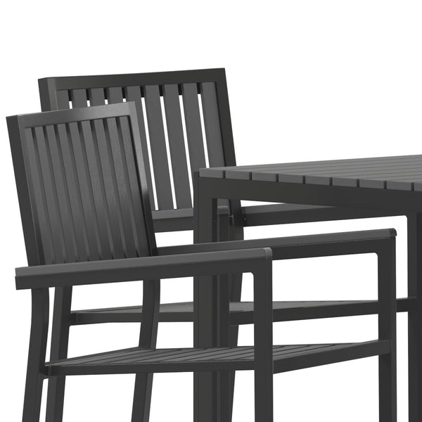 English Elm Harris 5-Piece Commercial-Grade Indoor/Outdoor Dining Set with Stackable Chairs & Rust-Resistant Table SB-A268C4-T-BK-GG
