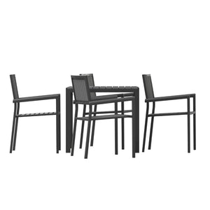 English Elm Harris 5-Piece Commercial-Grade Indoor/Outdoor Dining Set with Stackable Chairs & Rust-Resistant Table SB-A268C4-T-BK-GG