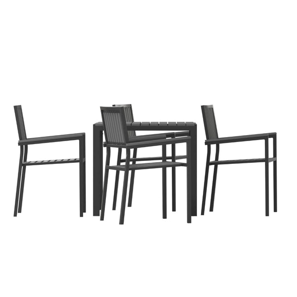 English Elm Harris 5-Piece Commercial-Grade Indoor/Outdoor Dining Set with Stackable Chairs & Rust-Resistant Table SB-A268C4-T-BK-GG