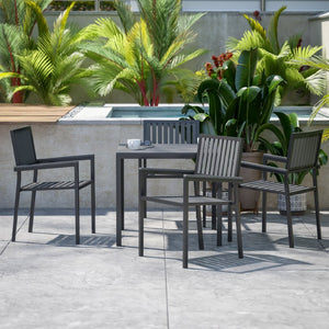 English Elm Harris 5-Piece Commercial-Grade Indoor/Outdoor Dining Set with Stackable Chairs & Rust-Resistant Table SB-A268C4-T-BK-GG