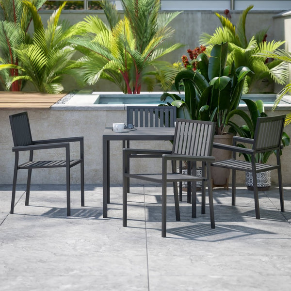 English Elm Harris 5-Piece Commercial-Grade Indoor/Outdoor Dining Set with Stackable Chairs & Rust-Resistant Table SB-A268C4-T-BK-GG