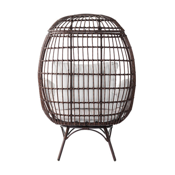 English Elm Zola Oversized Wicker Egg Swivel Lounge Chair with Cushions for Stylish Comfort in Any Space Cream Cushions/Brown Frame SB-C-335-BR-CR-GG