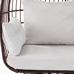 English Elm Zola Oversized Wicker Egg Swivel Lounge Chair with Cushions for Stylish Comfort in Any Space Cream Cushions/Brown Frame SB-C-335-BR-CR-GG