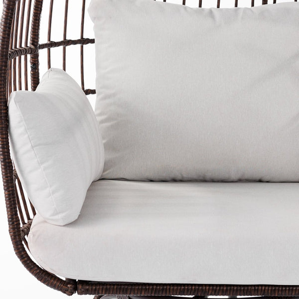 English Elm Zola Oversized Wicker Egg Swivel Lounge Chair with Cushions for Stylish Comfort in Any Space Cream Cushions/Brown Frame SB-C-335-BR-CR-GG