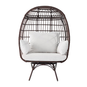 English Elm Zola Oversized Wicker Egg Swivel Lounge Chair with Cushions for Stylish Comfort in Any Space Cream Cushions/Brown Frame SB-C-335-BR-CR-GG