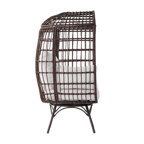 English Elm Zola Oversized Wicker Egg Swivel Lounge Chair with Cushions for Stylish Comfort in Any Space Cream Cushions/Brown Frame SB-C-335-BR-CR-GG