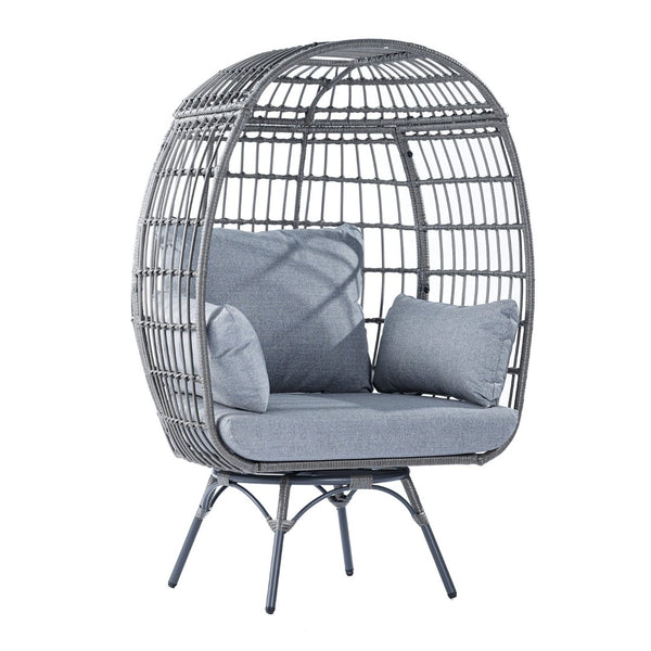English Elm Zola Oversized Wicker Egg Swivel Lounge Chair with Cushions for Stylish Comfort in Any Space Gray Cushions/Gray Frame SB-C-335-GY-GY-GG