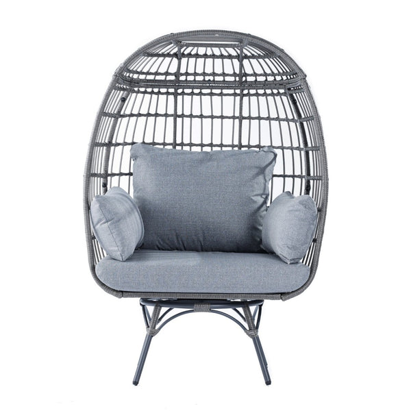 English Elm Zola Oversized Wicker Egg Swivel Lounge Chair with Cushions for Stylish Comfort in Any Space Gray Cushions/Gray Frame SB-C-335-GY-GY-GG