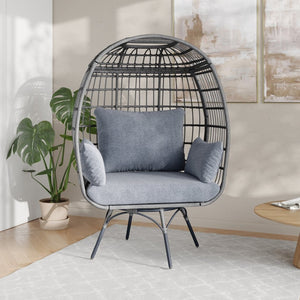 English Elm Zola Oversized Wicker Egg Swivel Lounge Chair with Cushions for Stylish Comfort in Any Space Gray Cushions/Gray Frame SB-C-335-GY-GY-GG