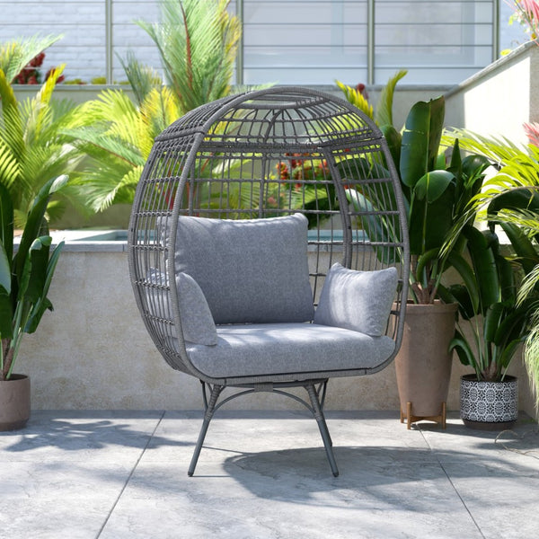 English Elm Zola Oversized Wicker Egg Swivel Lounge Chair with Cushions for Stylish Comfort in Any Space Gray Cushions/Gray Frame SB-C-335-GY-GY-GG