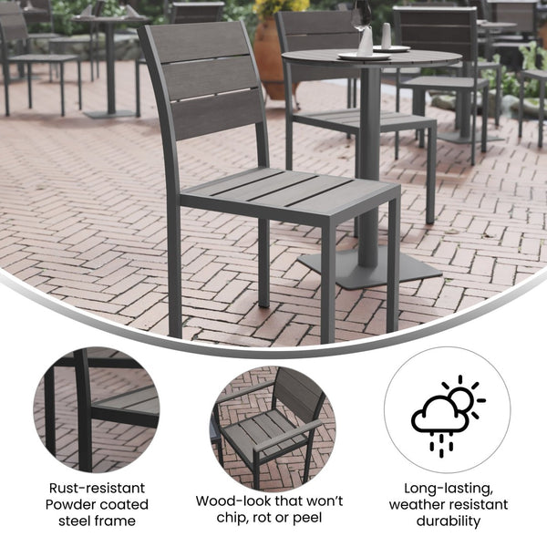 English Elm Finch Commercial Grade Armless Patio Chair - Durable Stackable Seating for Outdoor & Indoor Use Gray SB-CA108-GRY-GG