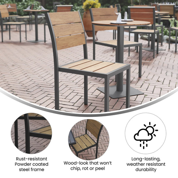 English Elm Finch Commercial Grade Armless Patio Chair - Durable Stackable Seating for Outdoor & Indoor Use Natural SB-CA108-NAT-GG