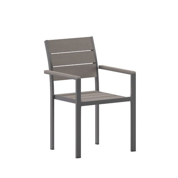 English Elm Finch Commercial-Grade Patio Chair with Faux Teak Slats and Sturdy Metal Frame for Indoor/Outdoor Use Gray SB-CA108-WA-GRY-GG
