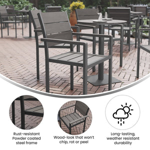 English Elm Finch Commercial-Grade Patio Chair with Faux Teak Slats and Sturdy Metal Frame for Indoor/Outdoor Use Gray SB-CA108-WA-GRY-GG