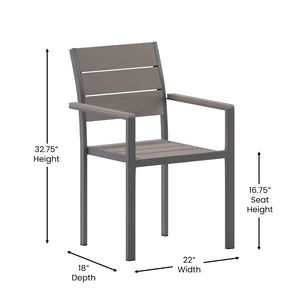 English Elm Finch Commercial-Grade Patio Chair with Faux Teak Slats and Sturdy Metal Frame for Indoor/Outdoor Use Gray SB-CA108-WA-GRY-GG