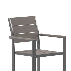 English Elm Finch Commercial-Grade Patio Chair with Faux Teak Slats and Sturdy Metal Frame for Indoor/Outdoor Use Gray SB-CA108-WA-GRY-GG
