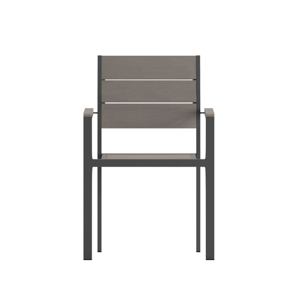 English Elm Finch Commercial-Grade Patio Chair with Faux Teak Slats and Sturdy Metal Frame for Indoor/Outdoor Use Gray SB-CA108-WA-GRY-GG