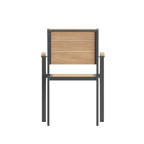 English Elm Finch Commercial-Grade Patio Chair with Faux Teak Slats and Sturdy Metal Frame for Indoor/Outdoor Use Natural SB-CA108-WA-NAT-GG