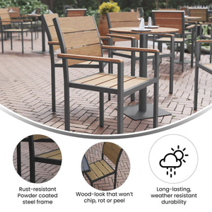 English Elm Finch Commercial-Grade Patio Chair with Faux Teak Slats and Sturdy Metal Frame for Indoor/Outdoor Use Natural SB-CA108-WA-NAT-GG