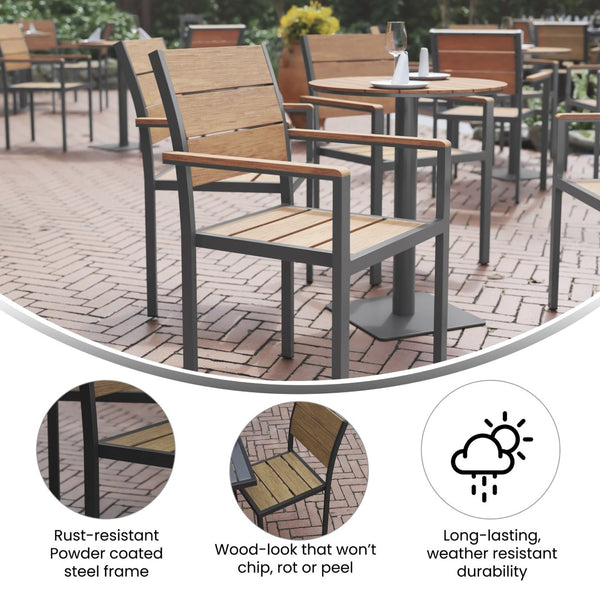English Elm Finch Commercial-Grade Patio Chair with Faux Teak Slats and Sturdy Metal Frame for Indoor/Outdoor Use Natural SB-CA108-WA-NAT-GG