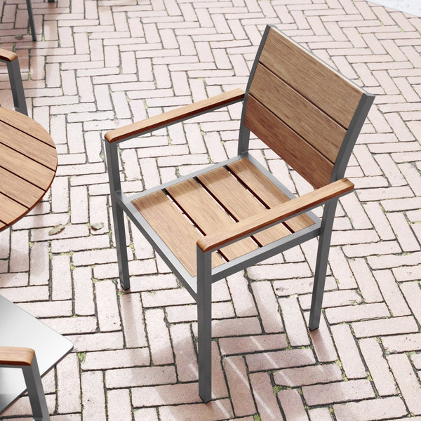 English Elm Finch Commercial-Grade Patio Chair with Faux Teak Slats and Sturdy Metal Frame for Indoor/Outdoor Use Natural SB-CA108-WA-NAT-GG