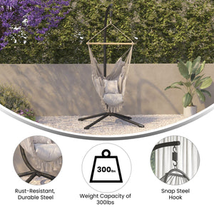 English Elm Harvo Heavy-Duty All-Weather C-Stand for Hanging Chairs – 360° Rotation, Indoor/Outdoor Use, Black SB-SH1STAND-GG