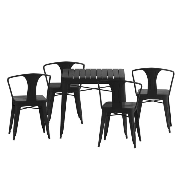 English Elm Helvey 5-Piece Indoor-Outdoor Dining Set – Square Table & 4 Stackable Chairs, Durable & Stylish Design SB-T11C4-T-BK-GG