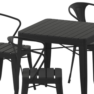 English Elm Helvey 5-Piece Indoor-Outdoor Dining Set – Square Table & 4 Stackable Chairs, Durable & Stylish Design SB-T11C4-T-BK-GG