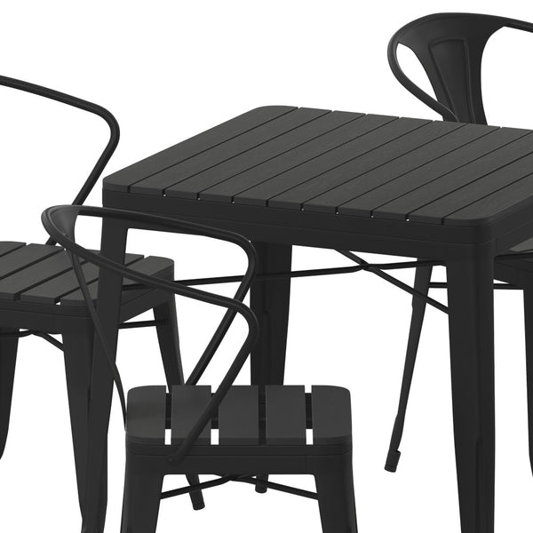 English Elm Helvey 5-Piece Indoor-Outdoor Dining Set – Square Table & 4 Stackable Chairs, Durable & Stylish Design SB-T11C4-T-BK-GG