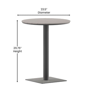 English Elm Finch Commercial Grade 24" Round Dining Table with Faux Teak Slats & Durable Steel Frame for Versatile Use Gray Top/Gray Frame 23.5" x 23.5" SB-TB106-GRY-GG