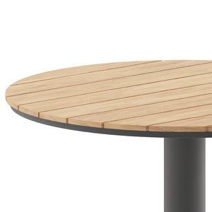 English Elm Finch Commercial Grade 24" Round Dining Table with Faux Teak Slats & Durable Steel Frame for Versatile Use Natural Top/Gray Frame 23.5"W x 23.5"L SB-TB106-NAT-GG