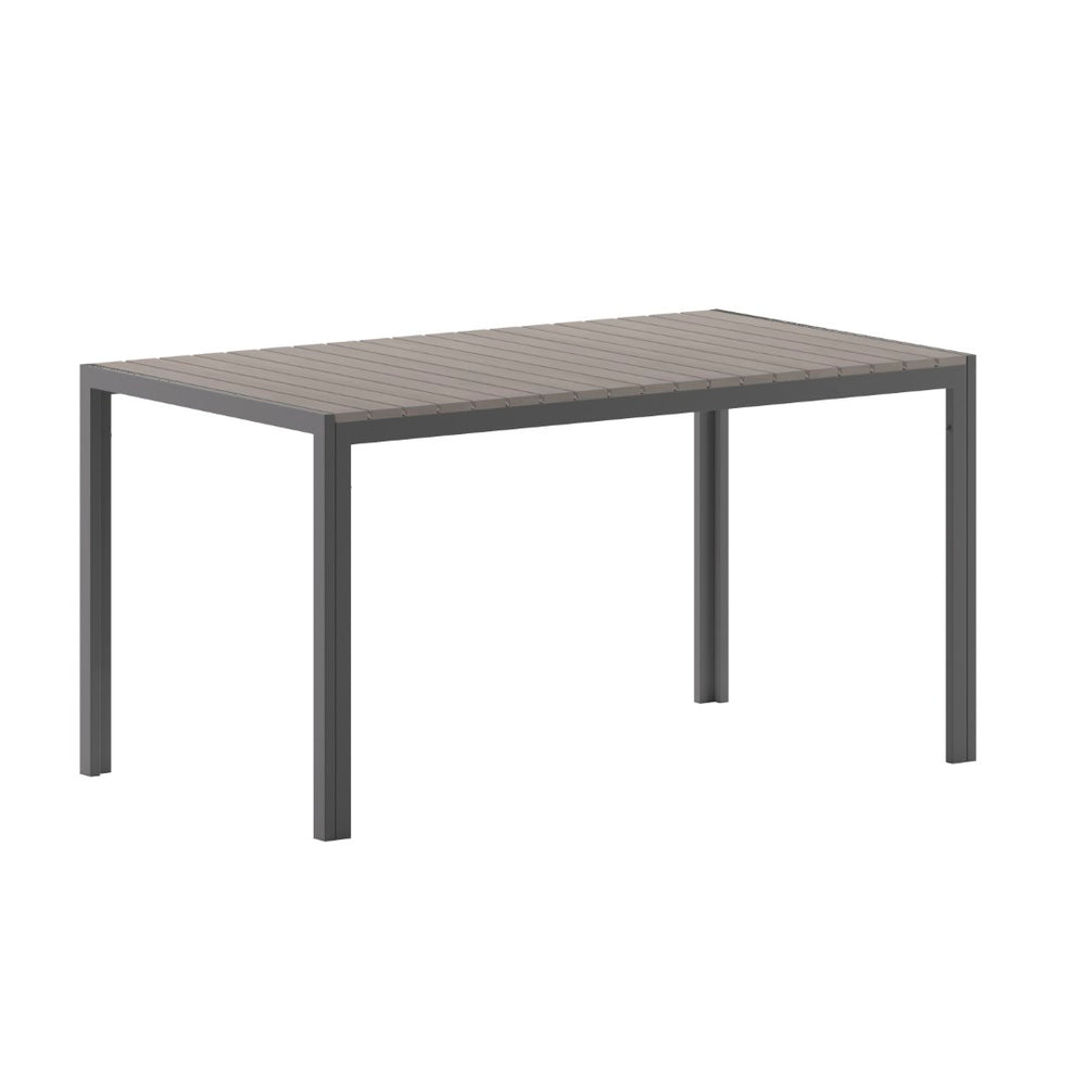 English Elm Finch Commercial-Grade Outdoor Dining Table with Faux Teak Slats and Metal Frame for All-Weather Use Gray Top/Gray Frame 55" x 31.5" SB-TB269-GRY-GG