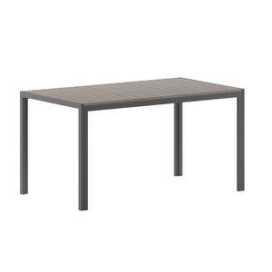 English Elm Finch Commercial-Grade Outdoor Dining Table with Faux Teak Slats and Metal Frame for All-Weather Use Gray Top/Gray Frame 55" x 31.5" SB-TB269-GRY-GG