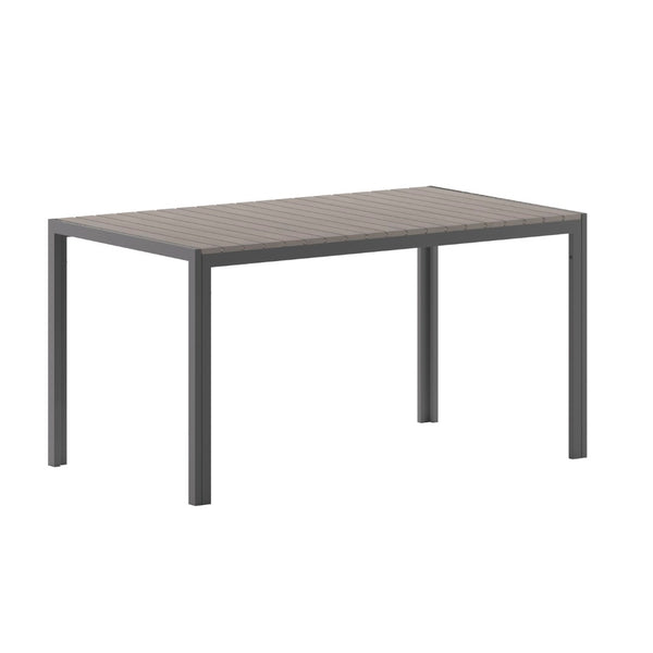 English Elm Finch Commercial-Grade Outdoor Dining Table with Faux Teak Slats and Metal Frame for All-Weather Use Gray Top/Gray Frame 55" x 31.5" SB-TB269-GRY-GG