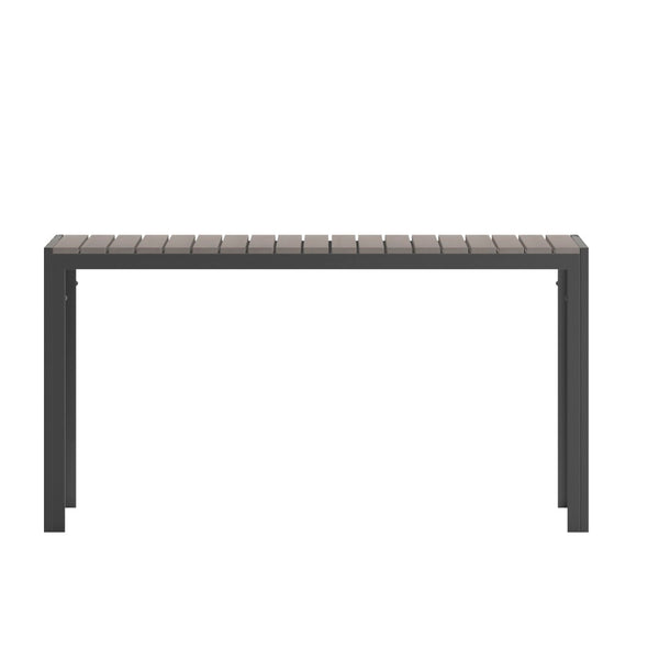 English Elm Finch Commercial-Grade Outdoor Dining Table with Faux Teak Slats and Metal Frame for All-Weather Use Gray Top/Gray Frame 55" x 31.5" SB-TB269-GRY-GG