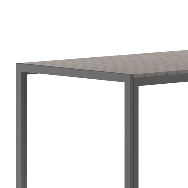 English Elm Finch Commercial-Grade Outdoor Dining Table with Faux Teak Slats and Metal Frame for All-Weather Use Gray Top/Gray Frame 55" x 31.5" SB-TB269-GRY-GG