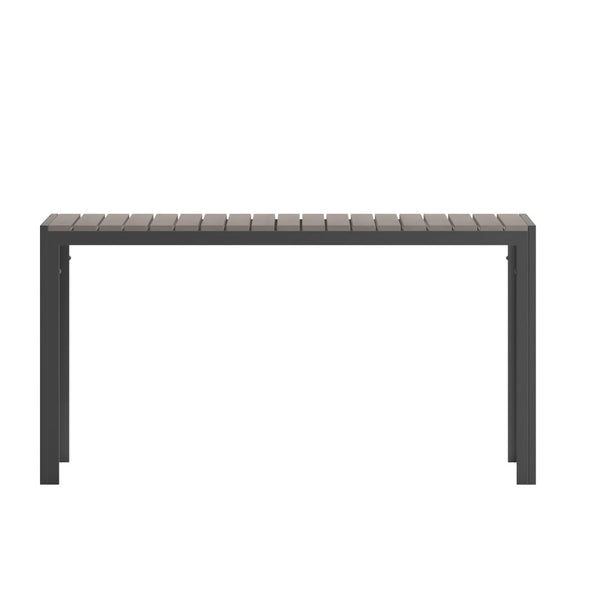English Elm Finch Commercial-Grade Outdoor Dining Table with Faux Teak Slats and Metal Frame for All-Weather Use Gray Top/Gray Frame 55" x 31.5" SB-TB269-GRY-GG