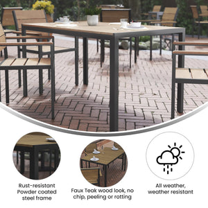 English Elm Finch Commercial-Grade Outdoor Dining Table with Faux Teak Slats and Metal Frame for All-Weather Use Natural Top/Gray Frame 31.5"W x 55"L SB-TB269-NAT-GG