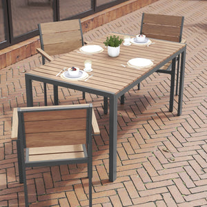 English Elm Finch Commercial-Grade Outdoor Dining Table with Faux Teak Slats and Metal Frame for All-Weather Use Natural Top/Gray Frame 31.5"W x 55"L SB-TB269-NAT-GG