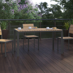 English Elm Finch Commercial-Grade Outdoor Dining Table with Faux Teak Slats and Metal Frame for All-Weather Use Natural Top/Gray Frame 31.5"W x 55"L SB-TB269-NAT-GG