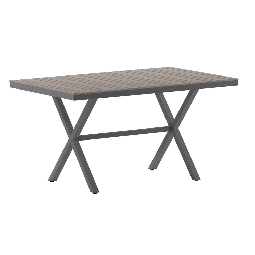 English Elm Finch Commercial-Grade Outdoor Dining Table with Faux Teak Slats and Sturdy Metal X-Frame Design Gray Top/Gray Frame 59" x 35.5" SB-TB288-GRY-GG
