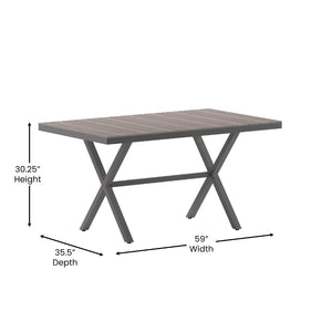 English Elm Finch Commercial-Grade Outdoor Dining Table with Faux Teak Slats and Sturdy Metal X-Frame Design Gray Top/Gray Frame 59" x 35.5" SB-TB288-GRY-GG