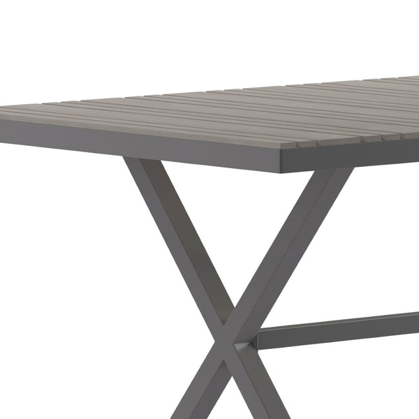 English Elm Finch Commercial-Grade Outdoor Dining Table with Faux Teak Slats and Sturdy Metal X-Frame Design Gray Top/Gray Frame 59" x 35.5" SB-TB288-GRY-GG